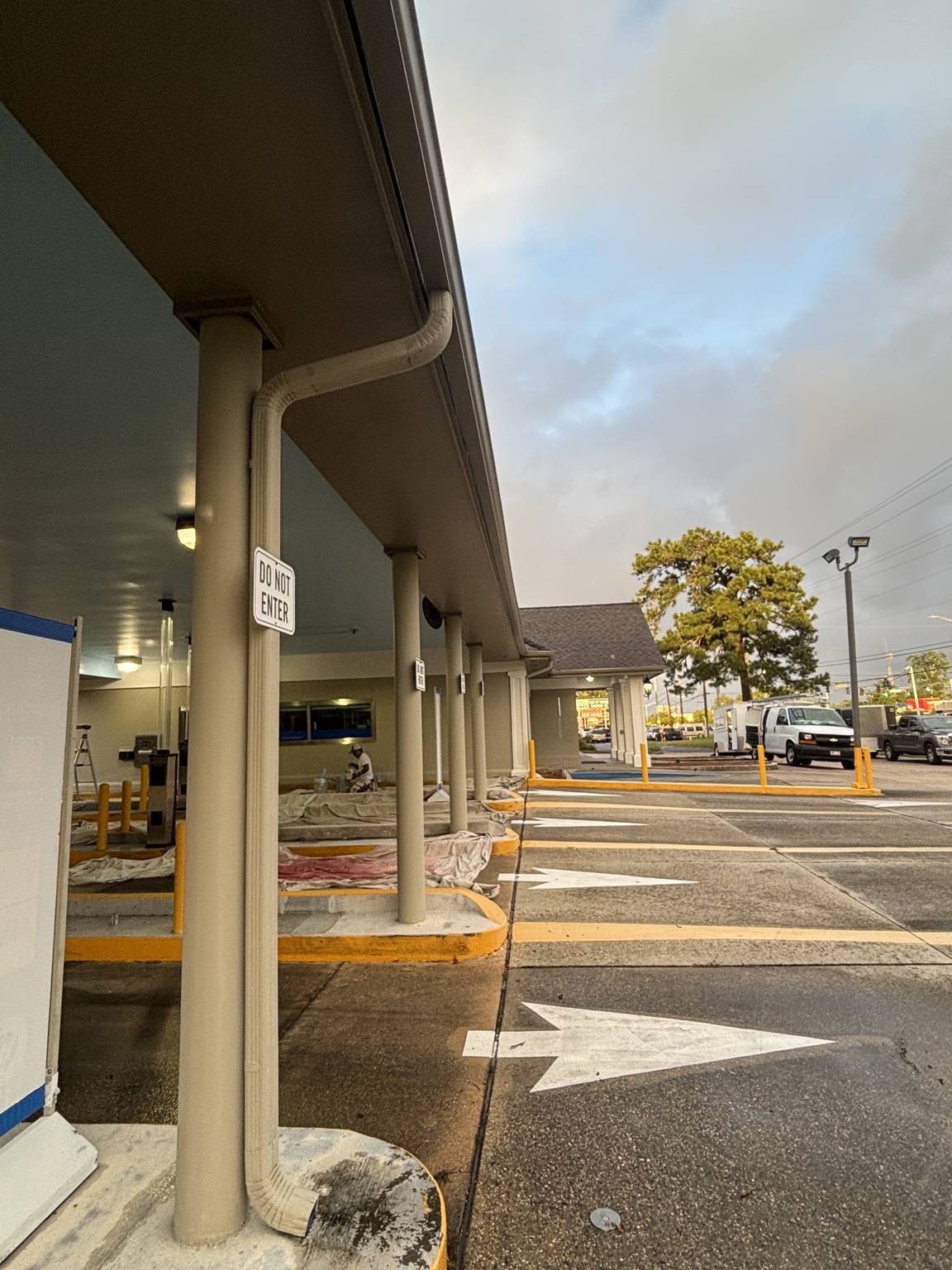 Drive-through columns and canopy coating project in progress